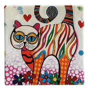 SOTTOBICCHIERE IN CERAMICA, GATTO COLORATO, 9X9CM