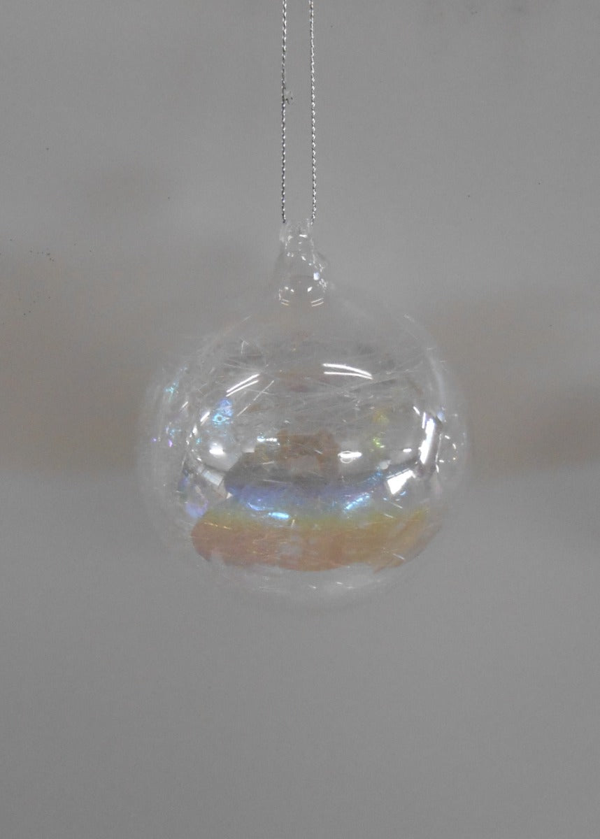 PALLINA IN VETRO TRASPARENTE IRIDESCENTE Ø8CM