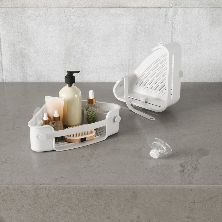 Cestino Angolare per Doccia Flex con Fissaggio Adesivo 22x22x8 cm Bianco Umbra