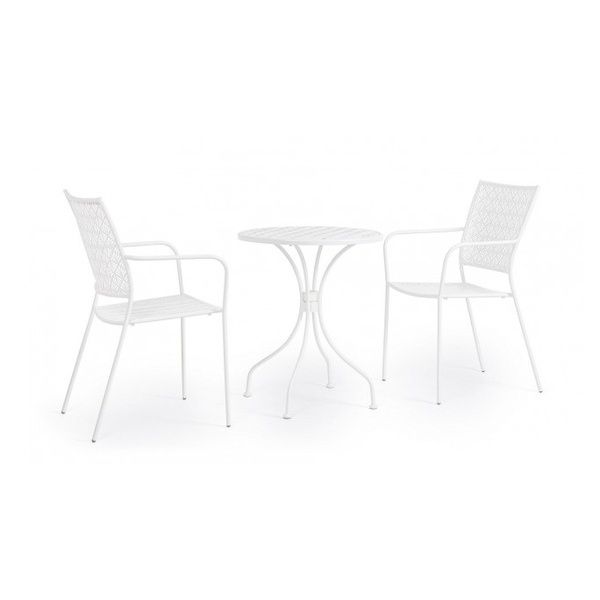 SET TAVOLO DA GIARDINO LIZETTE D.60 + 2 SEDIE LIZETTE CON BRACCIOLI BIANCO