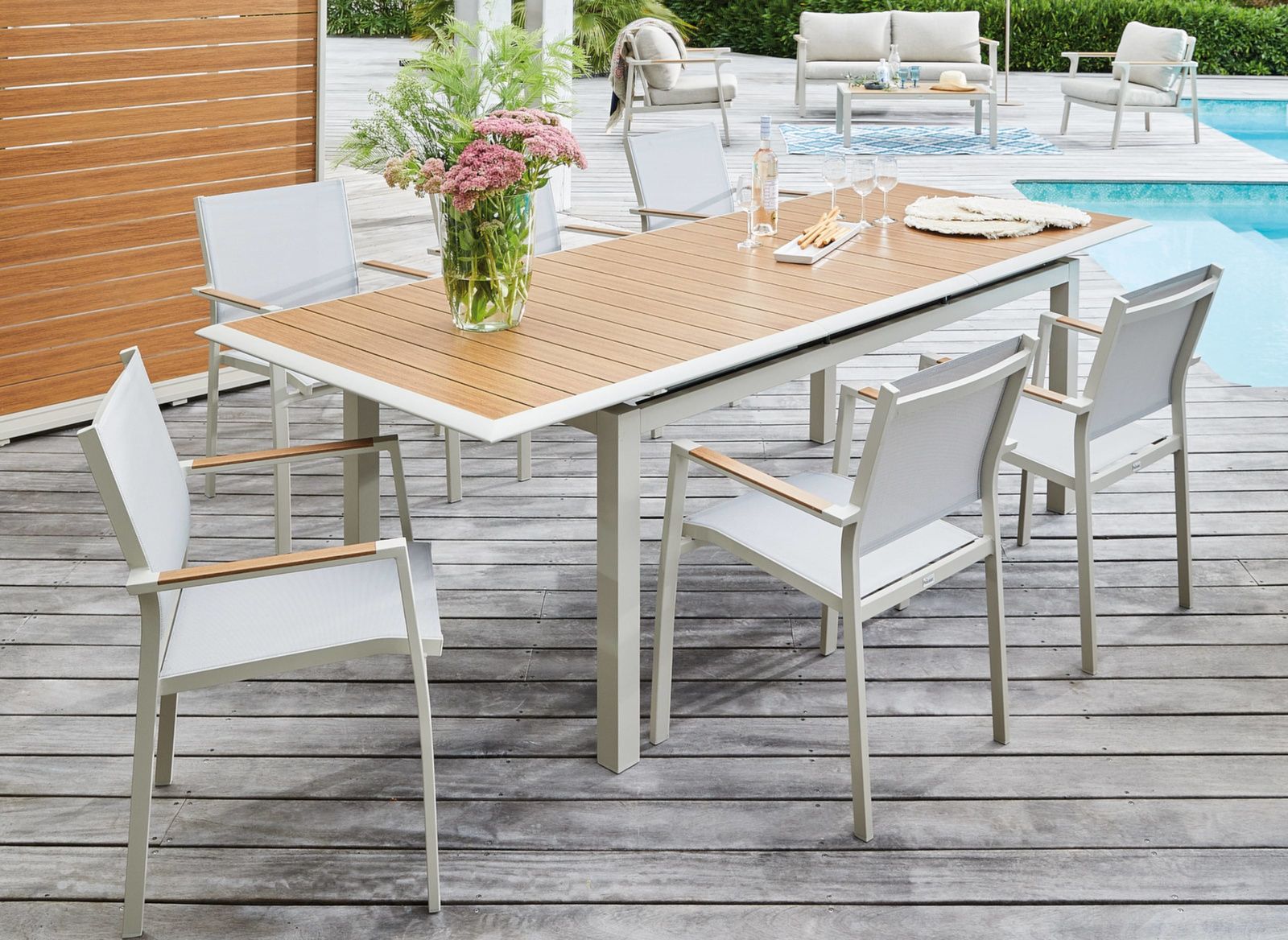 TAVOLO LOUISIANE II 187/247X100 CREMA E ROVERE