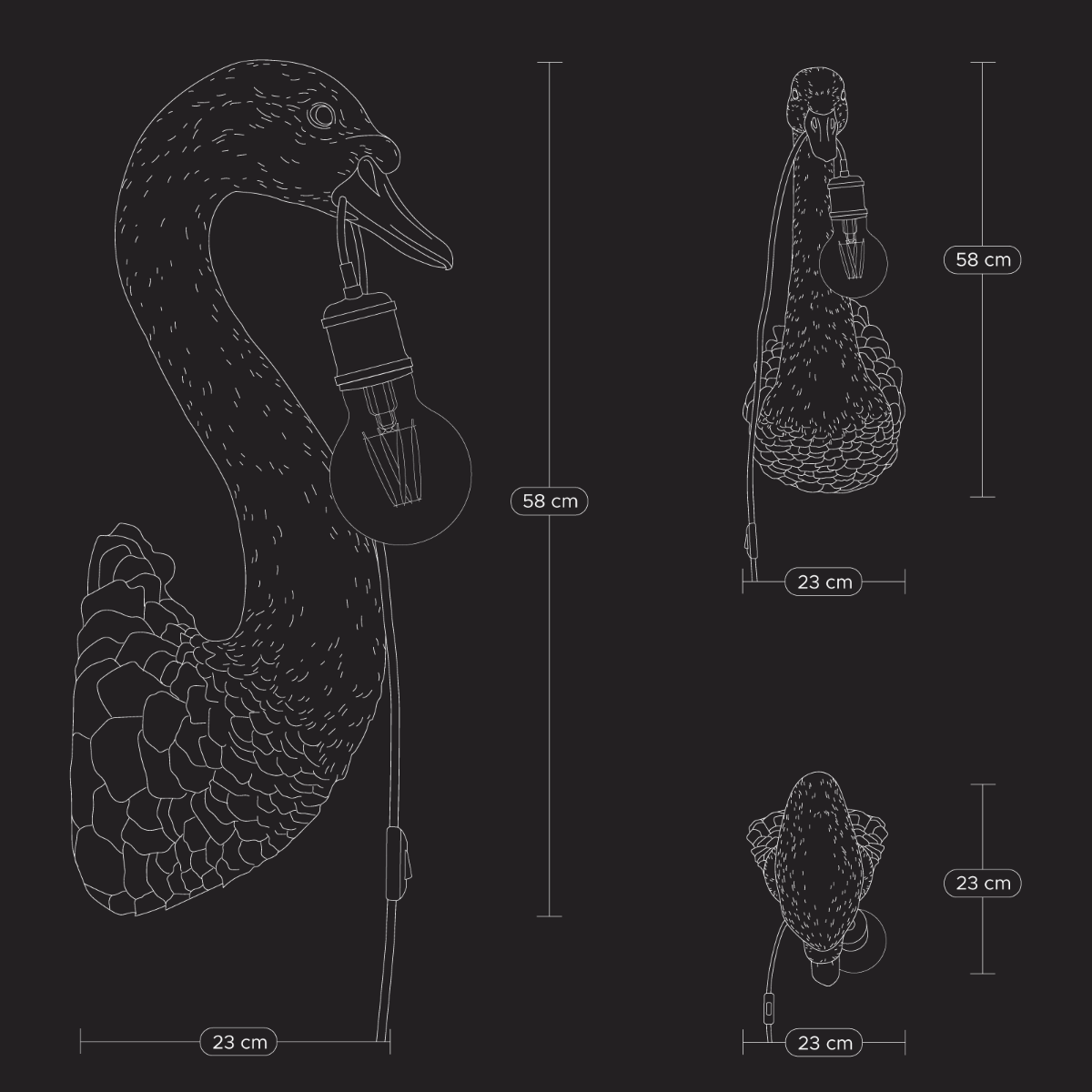 LAMPADA DA MURO CIGNO PETRA 23X23X57,5 NERO