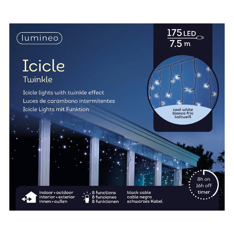 STALATTITE LUCE GHIACCIOLI BIANCO FREDDO 175 LED 8 GIOCHI DI LUCE 7,5MT
