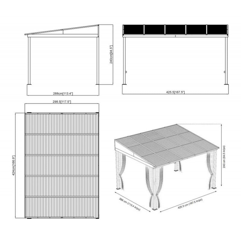 PERGOLA ADDOSSATA 3X4 ANTRACITE PORTLAND CON ZANZARIERE