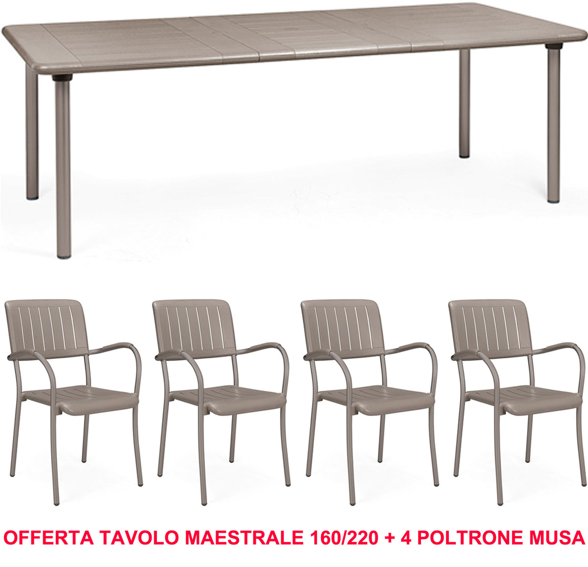 ANGEBOT: MAESTRALE-TISCH 160/220 CM AUSZIEHBAR + 4 MUSA-SESSEL IN IHRER WAHL