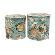 SET 2 SCATOLE CILINDRICHE IN VELLUTO AZZURRE DECORATE CON FIORI