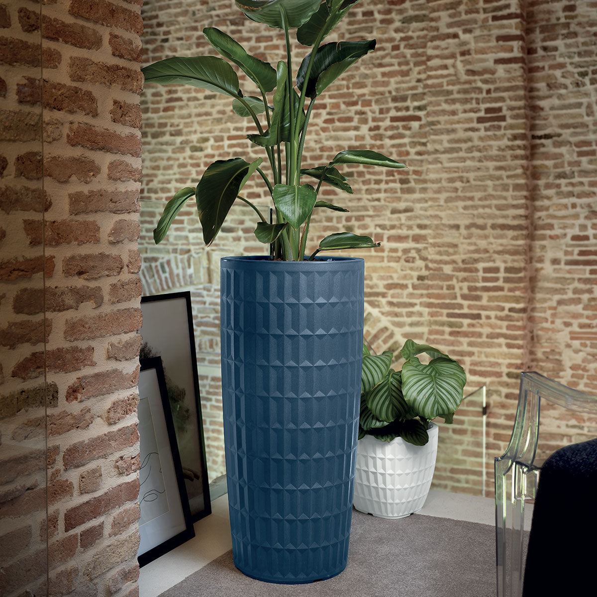 VASO CACHE-POT ROTONDO ALTO TYLE BLU H85CM