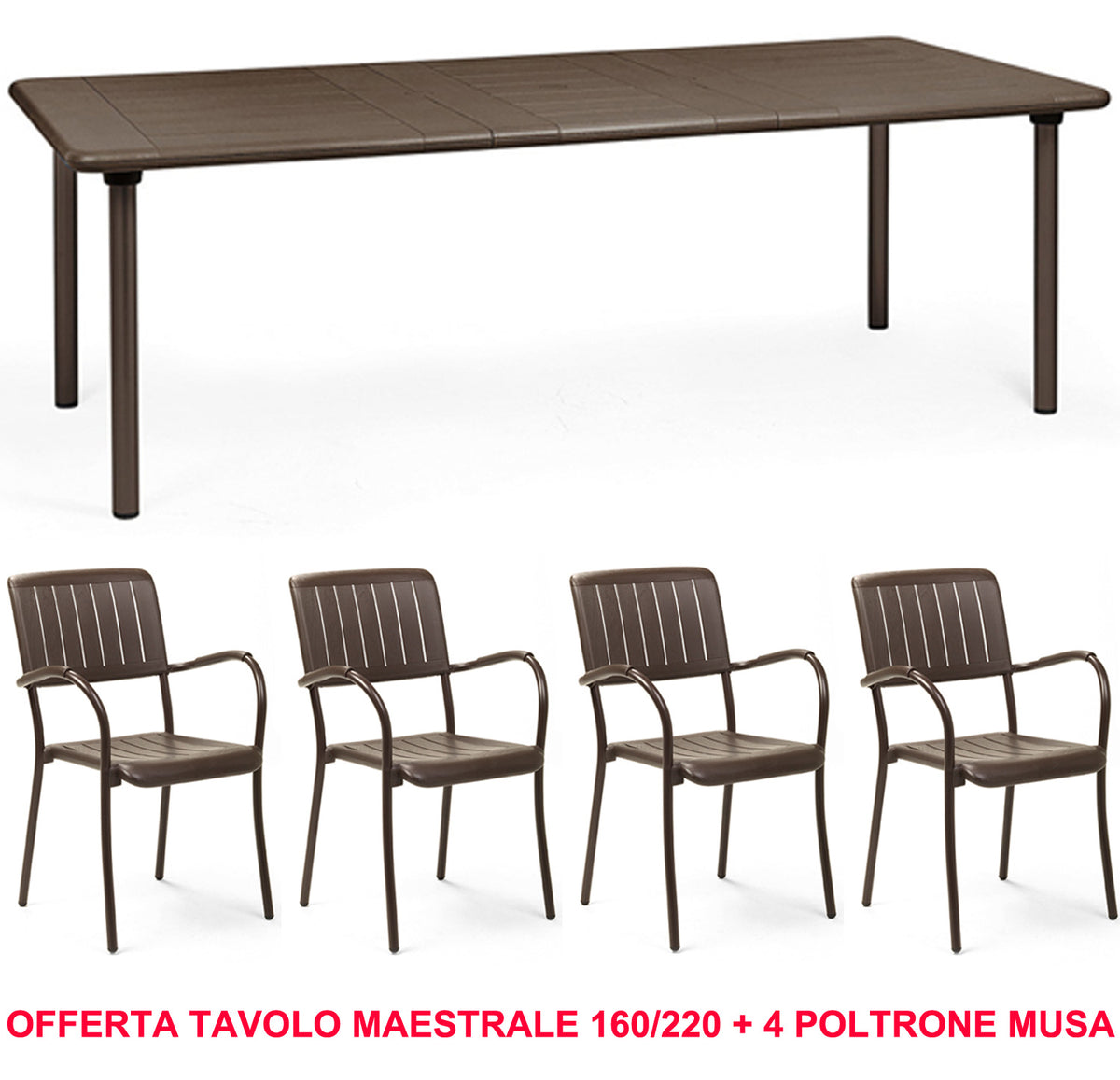 ANGEBOT: MAESTRALE-TISCH 160/220 CM AUSZIEHBAR + 4 MUSA-SESSEL IN IHRER WAHL