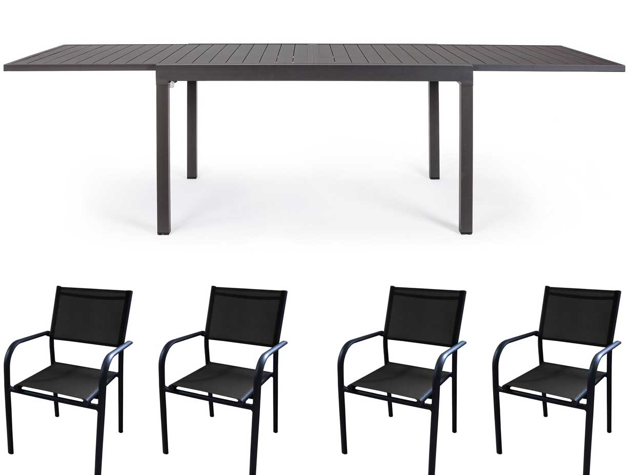 OFFERTA TAVOLO PELAGIUS ALLUNGABILE 135/270X90 ANTRACITE +4 POLTRONE DUCA