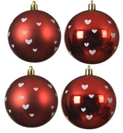 OFFERTA 4 PALLINE ROSSE CON CUORI 8CM ASSORTITE