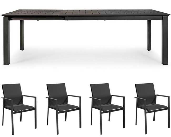 OFFERTA TAVOLO KONNOR ALLUNGABILE 160/240X100CM ANTRACITE +4 POLTRONE DELIA