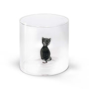 Bicchiere in Vetro Borosilicato con Soggetto Gatto D8x8.5cm Trasparente e Multicolore Wd Lifestyle