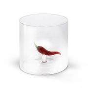 Bicchiere in Vetro Borosilicato con Soggetto Interno Peperoncino D 8.5cm x H 8cm Trasparente e Rosso Wd Lifestyle