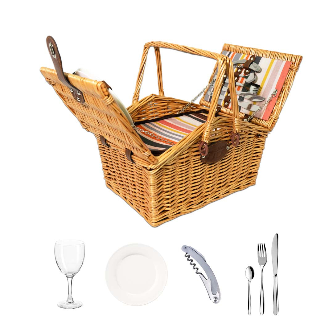 Cestino da picnic in vimini miele per 2 persone Multicolor