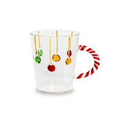 Mug in vetro borosilicato con manico candy cane e decoro palline di Natale 425 ml Trasparente e Rosso Wd Lifestyle