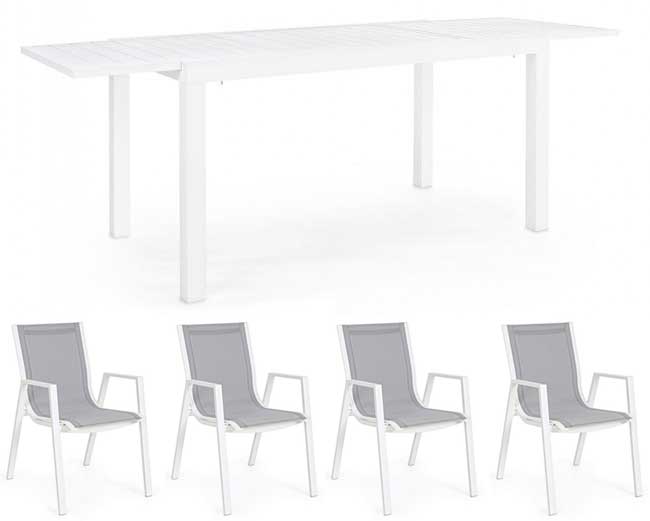 OFFERTA TAVOLO HILDE ALLUNGABILE 140/210X77CM BIANCO +4 POLTRONE PELAGIUS