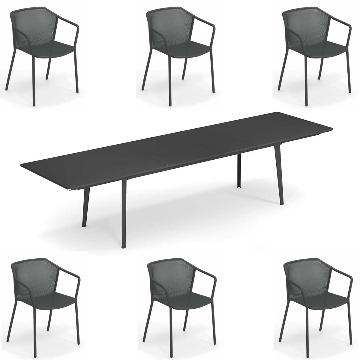 OFFERTA TAVOLO PLUS4 IMPERIAL ALLUNGABILE 220+110X110CM FERRO ANTICO +6 POLTRONE DARWIN