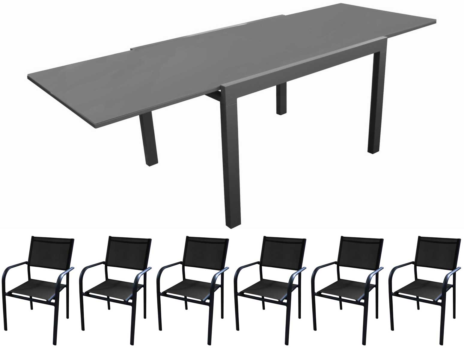 OFFERTA TAVOLO ALLUNGABILE IN VETRO 200/230X100 GRAFITE/GRIGIO ELISE +6 POLTRONE DUCA