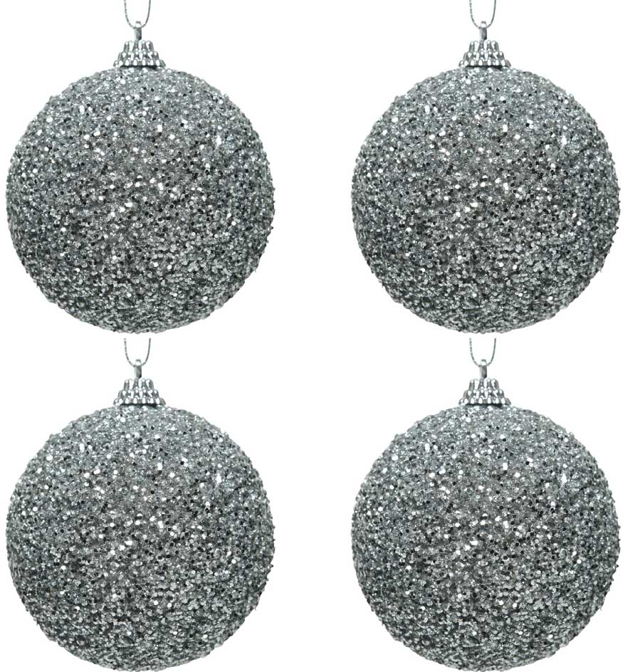 OFFERTA 4 PALLINE CON GLITTER 8CM ARGENTO