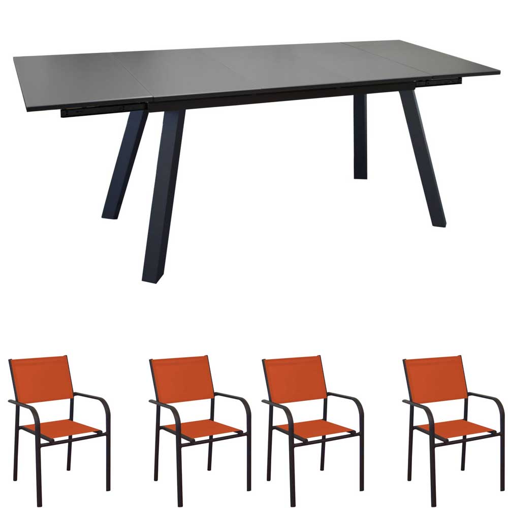 OFFERTA TAVOLO AGRA ALLUNGABILE 150/200/250X90 GRAFITE +4 POLTRONA DUCA GRAFITE/PAPRIKA