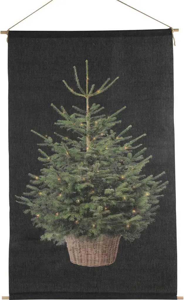 TELO DECORATIVO BLACK DA MURO CON ALBERO DI NATALE LED BIANCO CALDO H110CM