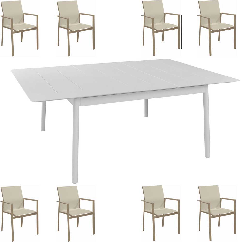 OFFERTA TAVOLO DUBLINO ALLUNGABILE 140/200X140 BIANCO +8 POLTRONE DELIA SABBIA