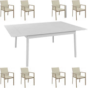 OFFERTA TAVOLO DUBLINO ALLUNGABILE 140/200X140 BIANCO +8 POLTRONE DELIA SABBIA