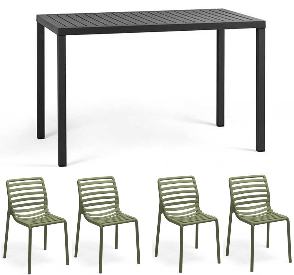 OFFERTA TAVOLO CUBE 120X70 ANTRACITE +4 SEDIE DOGA AGAVE