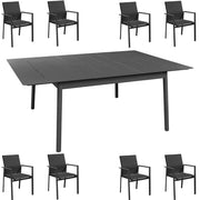 OFFERTA TAVOLO DUBLINO ALLUNGABILE 140/200X140 GRAFITE +8 POLTRONE DELIA GRAFITE/NERO