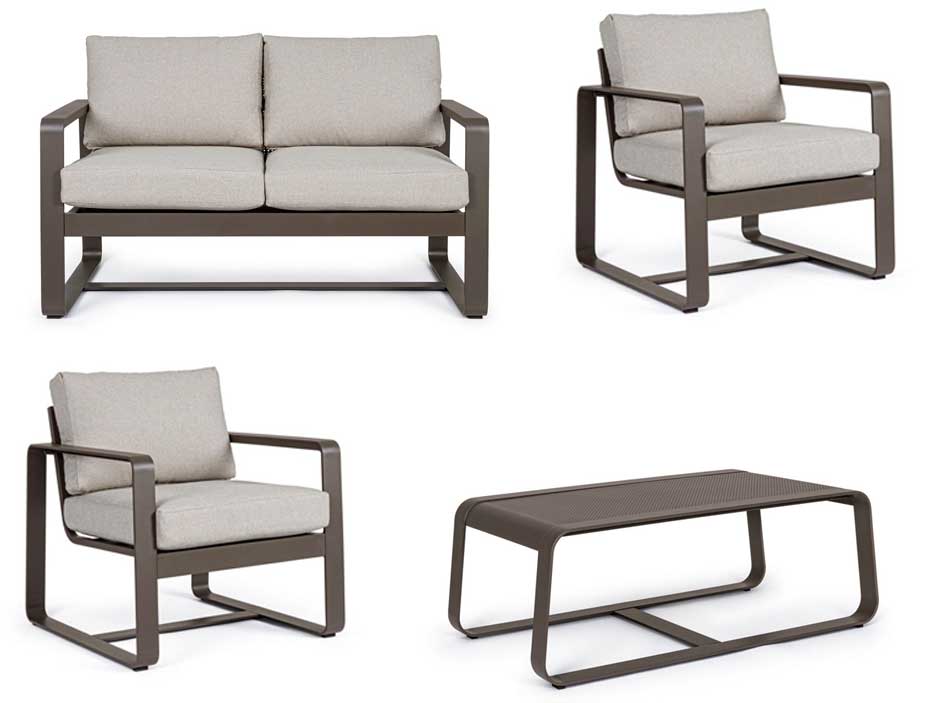 SALOTTO MERRIGAN 2 POLTRONE + DIVANO 2 POSTI + TAVOLINO BASSO MARRONE