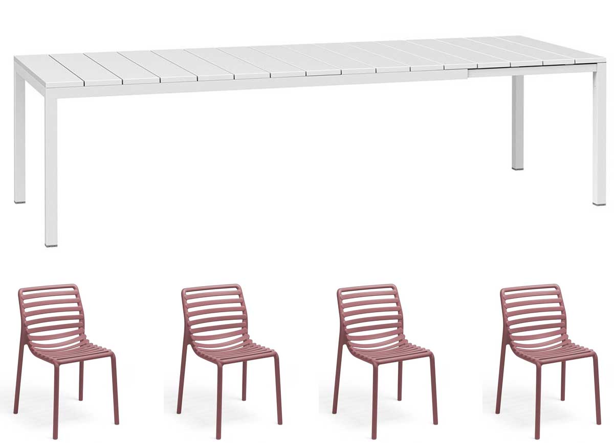 OFFERTA TAVOLO RIO ALLUNGABILE 140/210CM BIANCO +4 SEDIE DOGA MARSALA