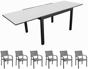 OFFERTA TAVOLO ELISE ALLUNGABILE 200/300X100 PERLA/GRIGIO +6 POLTRONE DUCA