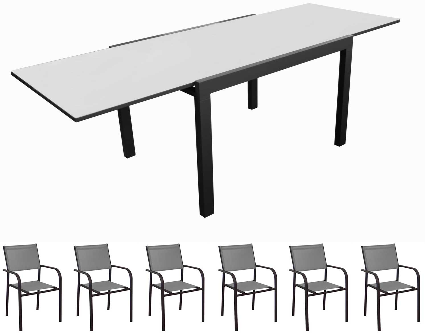 OFFERTA TAVOLO ELISE ALLUNGABILE 200/300X100 PERLA/GRIGIO +6 POLTRONE DUCA