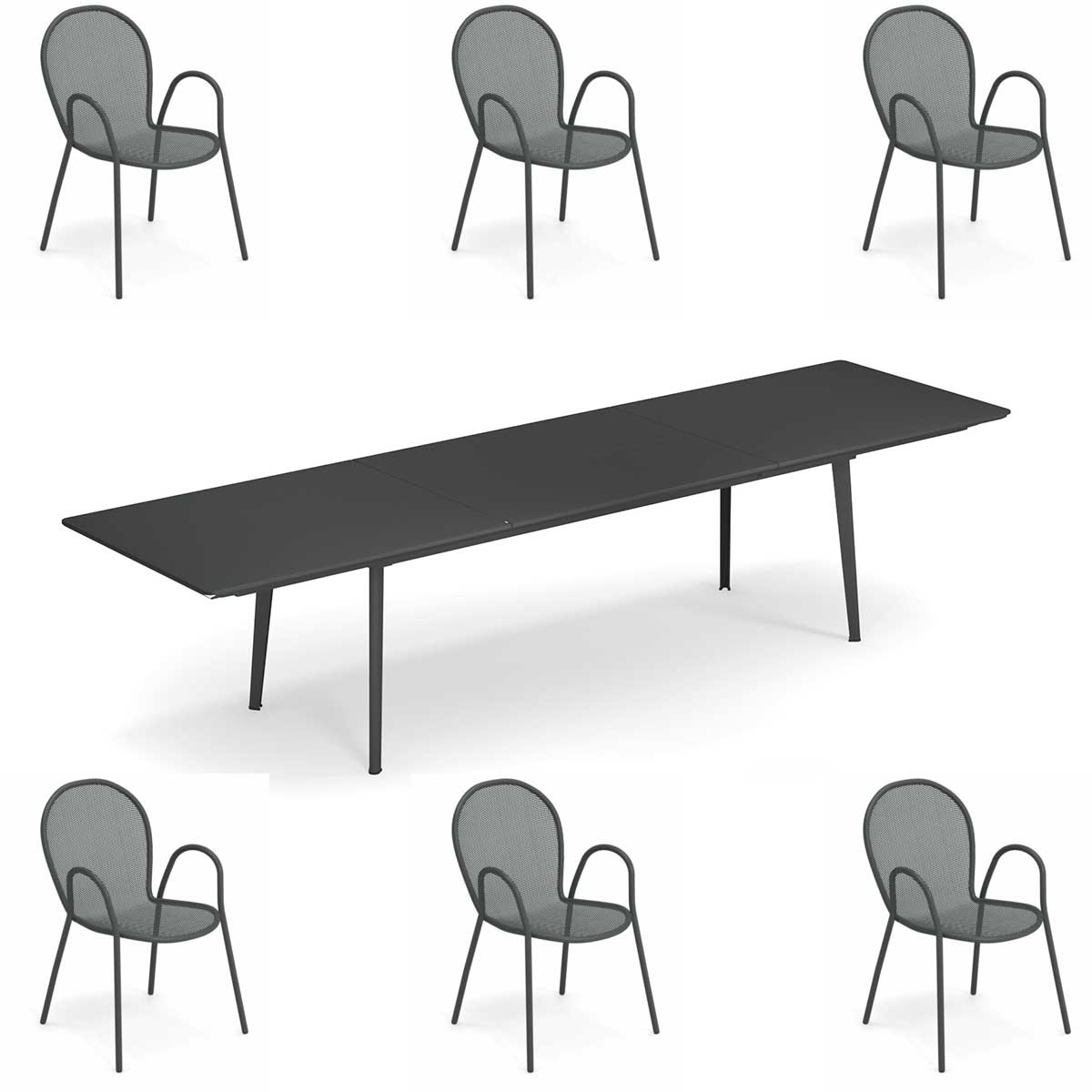 OFFERTA TAVOLO PLUS4 IMPERIAL ALLUNGABILE 220+110X110CM FERRO ANTICO +6 POLTRONE RONDA