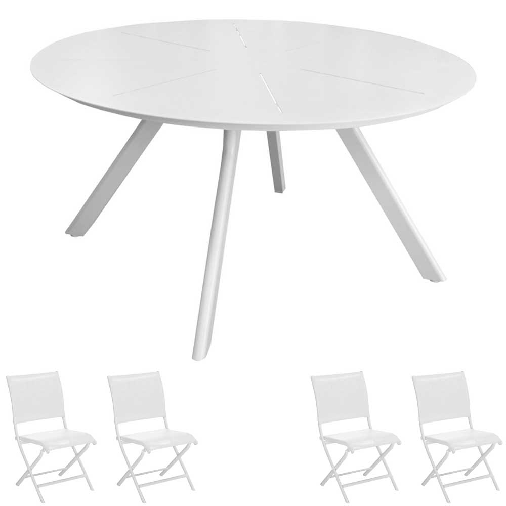 OFFERTA TAVOLO SEVEN ROTONDO D.150CM BIANCO +4 SEDIE ELEGANCE BIANCHE