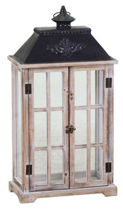 LANTERNA RETTANGOLARE IN LEGNO MARRONE 33X17X64CM