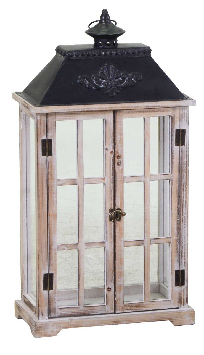 LANTERNA RETTANGOLARE IN LEGNO MARRONE 33X17X64CM