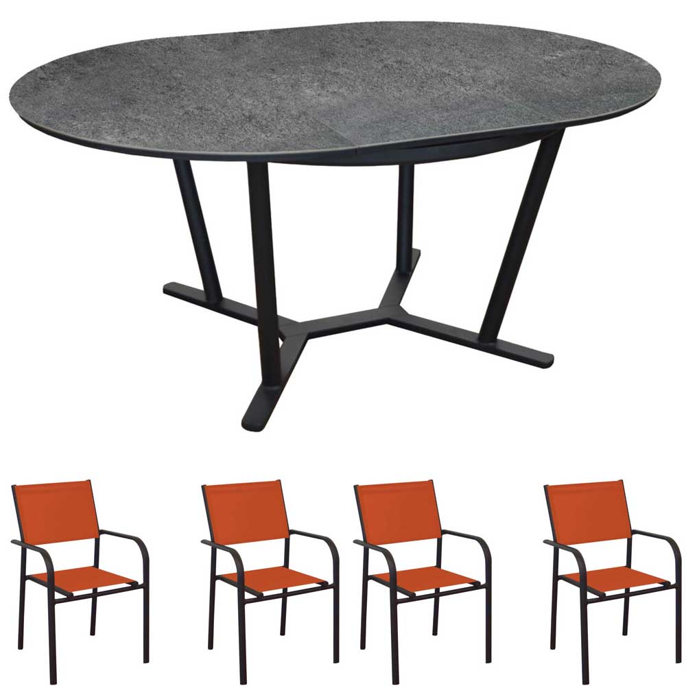 TAVOLO ALLUNGABILE VALENZA 125/175CM GRAFITE IN SPC +4 POLTRONA DUCA GRAFITE/PAPRIKA