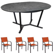 TAVOLO ALLUNGABILE VALENZA 125/175CM GRAFITE IN SPC +4 POLTRONA DUCA GRAFITE/PAPRIKA