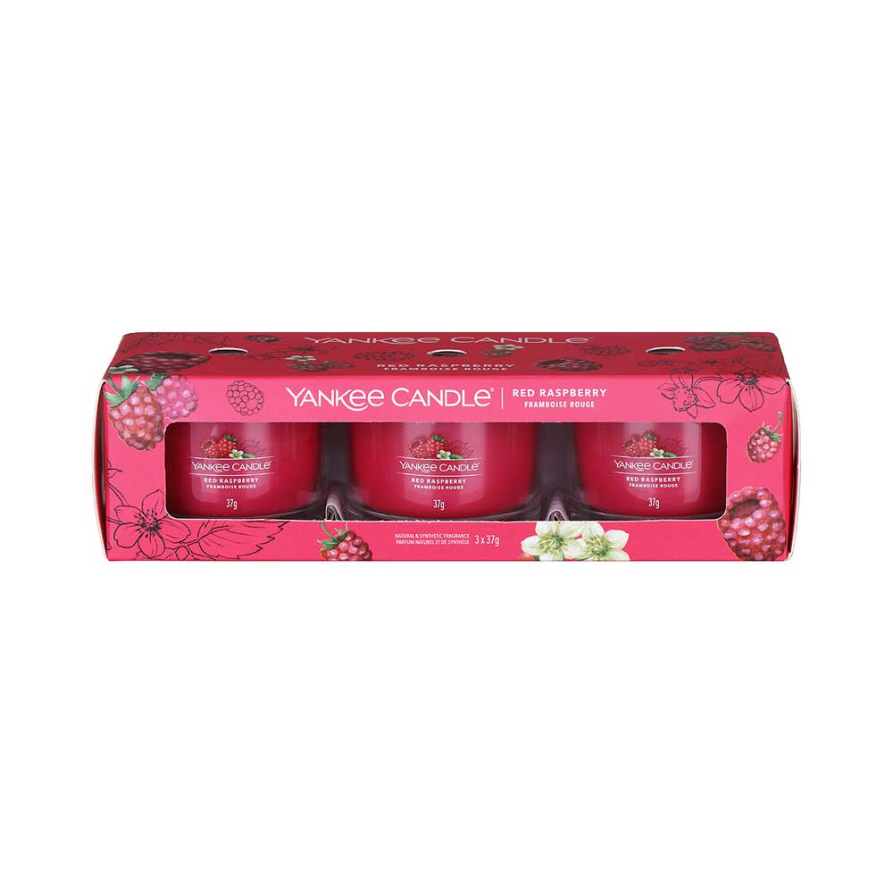 3 CANDELE PROFUMATE VOTIVE IN VETRO RED RASPBERRY
