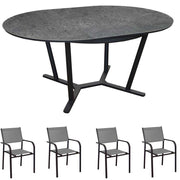 TAVOLO ALLUNGABILE VALENZA 125/175CM GRAFITE IN SPC +4 POLTRONA DUCA GRAFITE/PERLA