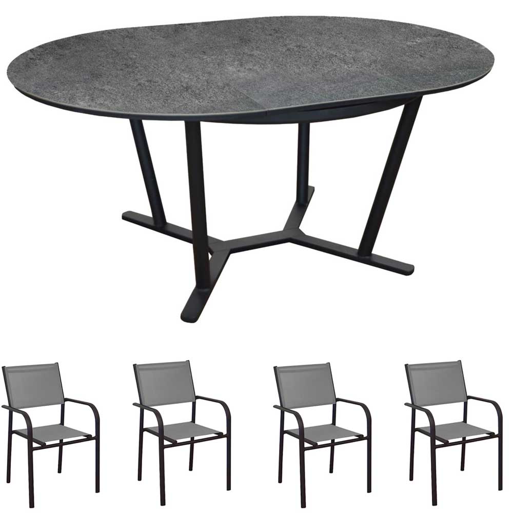 TAVOLO ALLUNGABILE VALENZA 125/175CM GRAFITE IN SPC +4 POLTRONA DUCA GRAFITE/PERLA