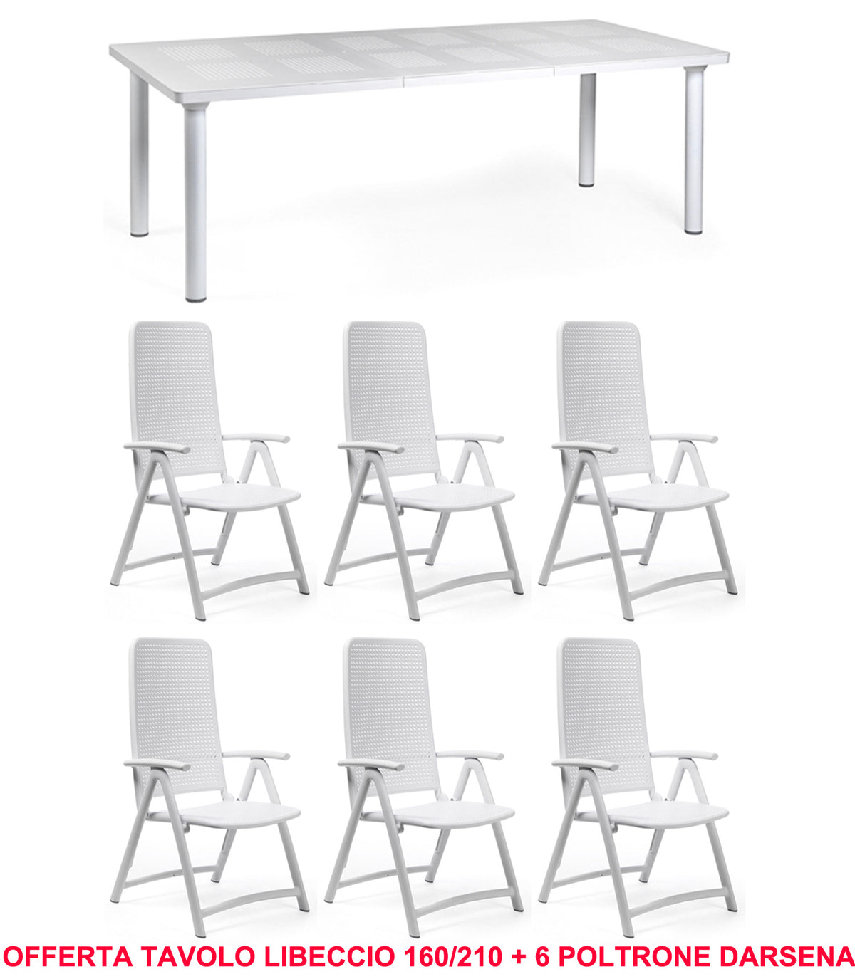 OFFRE : TABLE EXTENSIBLE LIBECCIO 160/220CM + 6 FAUTEUILS DARSENA DANS LES COULEURS DE VOTRE CHOIX