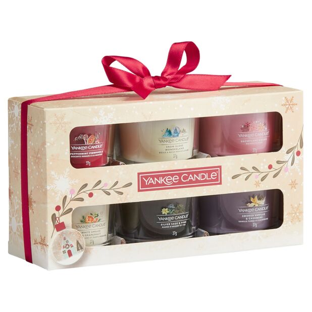 CONFEZIONE REGALO CON 6 CANDELE VOTIVE IN VETRO